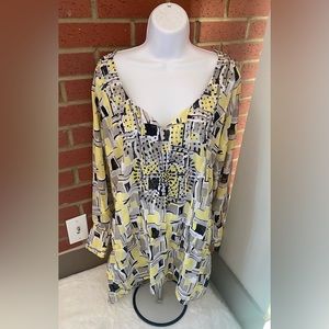 BCBGMaxAzria Yellow and Black Sheer Rhinestone Geometric Dress